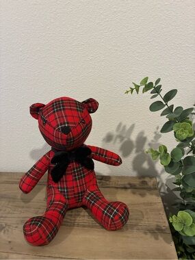 Martha Stewart Christmas Tartan Bear with Black Velvet Bow.